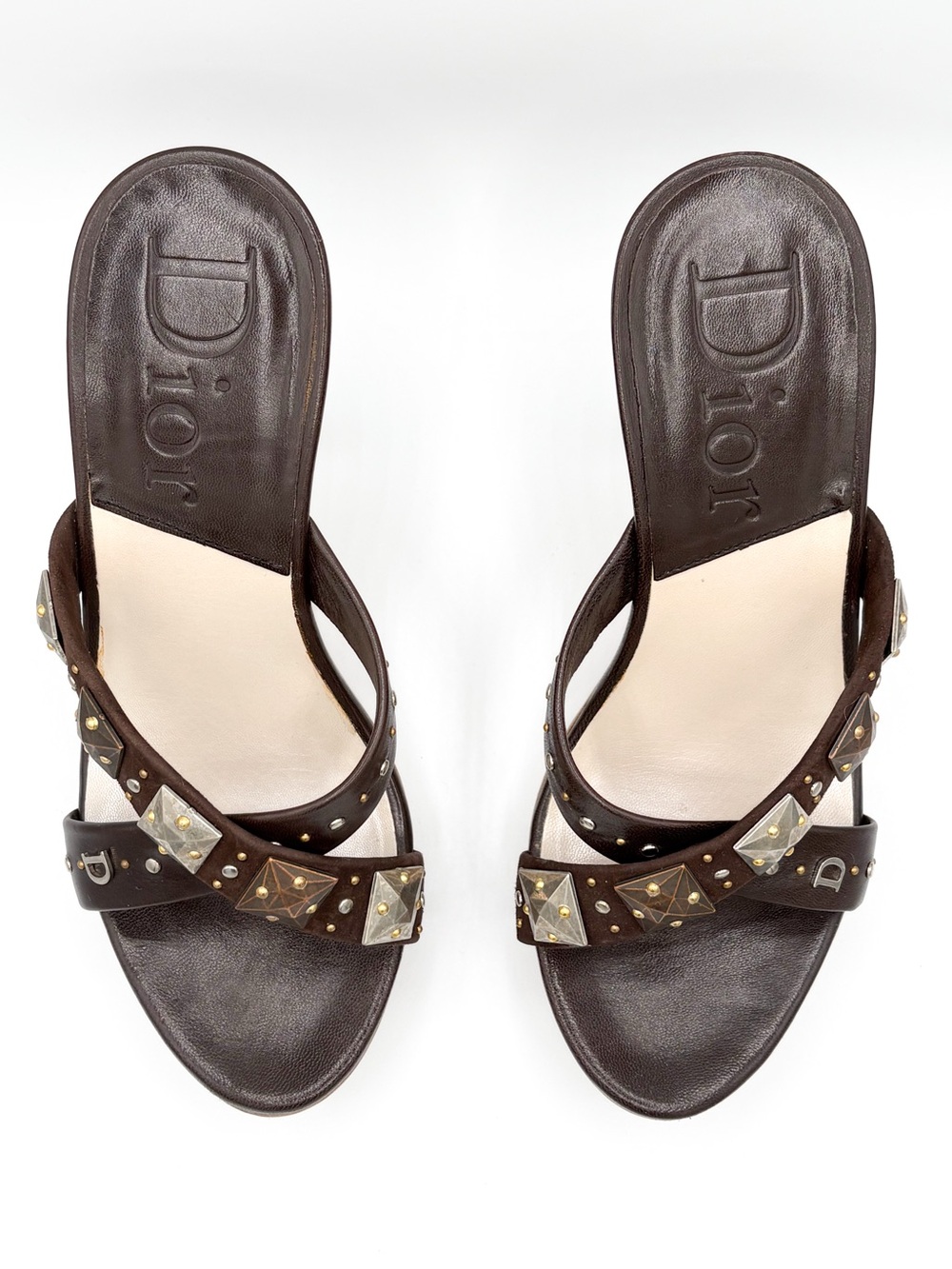 Christian Dior 2006 Galliano Studded Wood Vintage Heel Sandals 37 Y2K - Picture 4 of 8